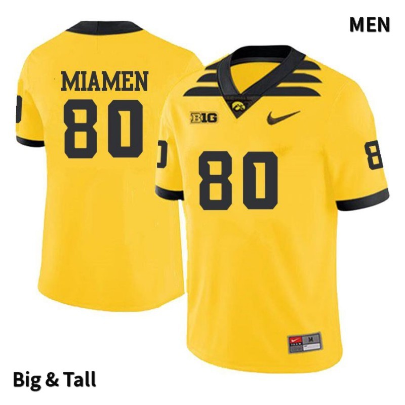 Men's Iowa Hawkeyes NCAA #80 Josiah Miamen Yellow Authentic Nike Big & Tall Alumni Stitched College Football Jersey XH34M66PY